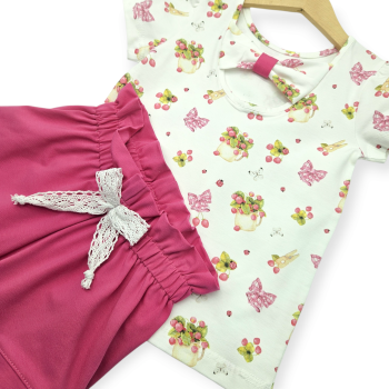 Set aus Schleifenshirt und Shorts, Größe 116, Erdbeeren